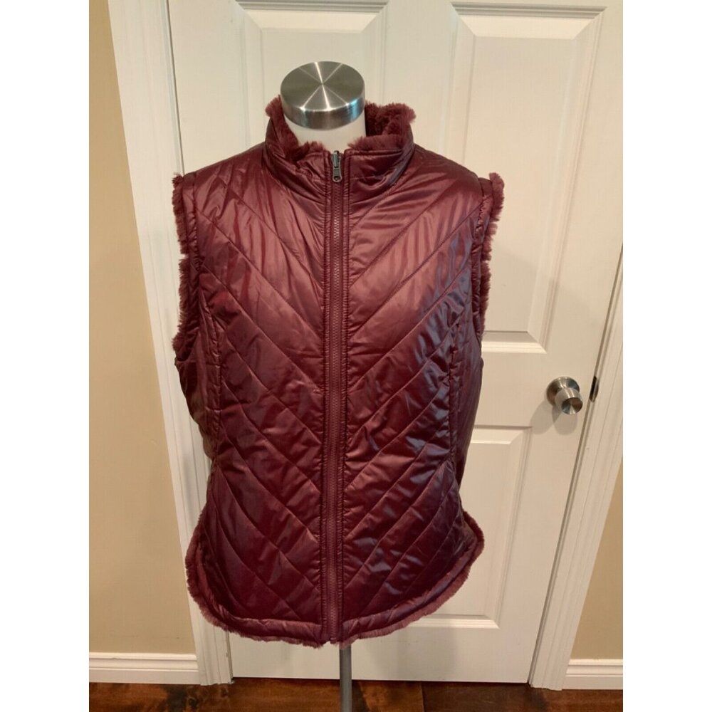 Nicole Miller Raspberry Purple Vegan Fur Reversible Puffer Vest, Size XXL